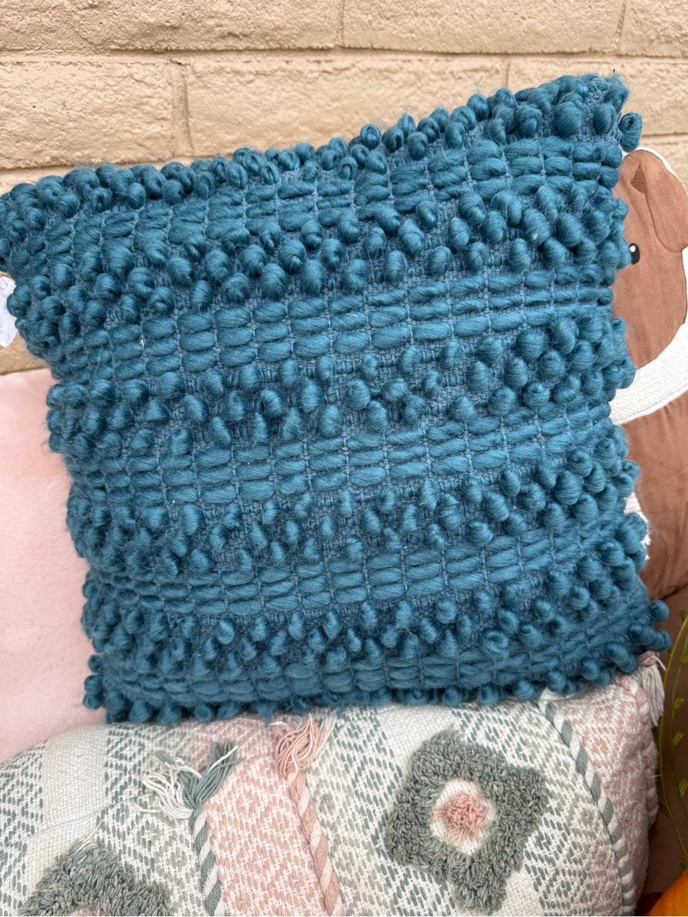 Handwoven Teal Chunky Knit Throw Pillow - Home Accents
